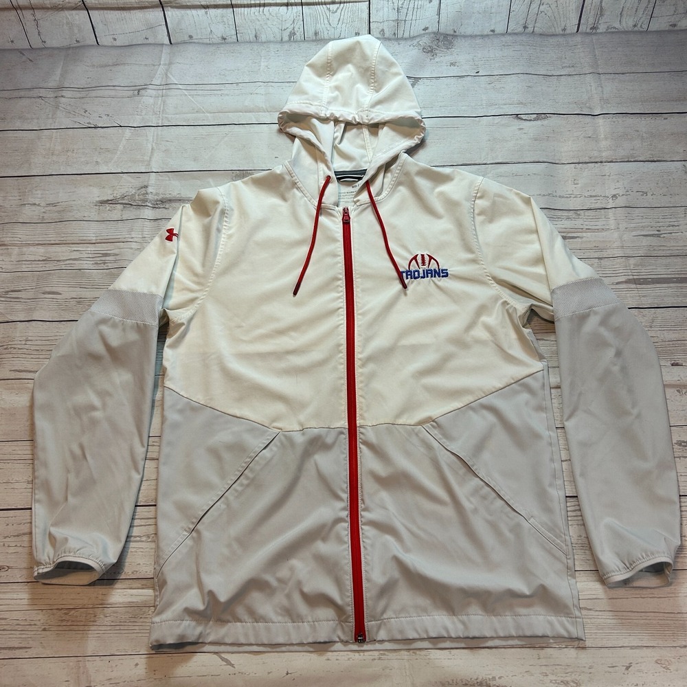 Under Armour UA Squad Warm Up Jacket Trojans‎ Football White Gray Men's Medium